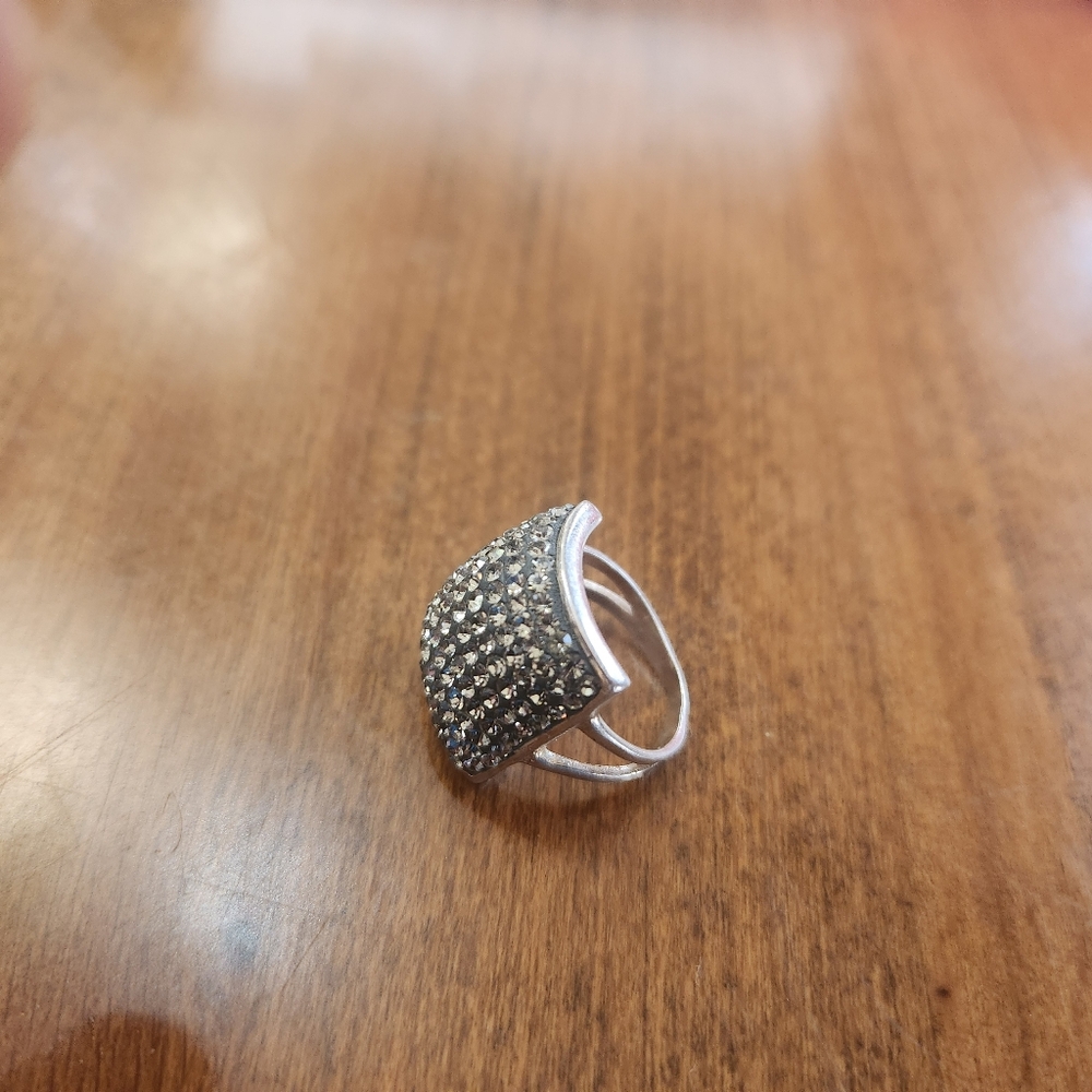 Sterling Silver Textured With Crystal Stones Squa… - image 6